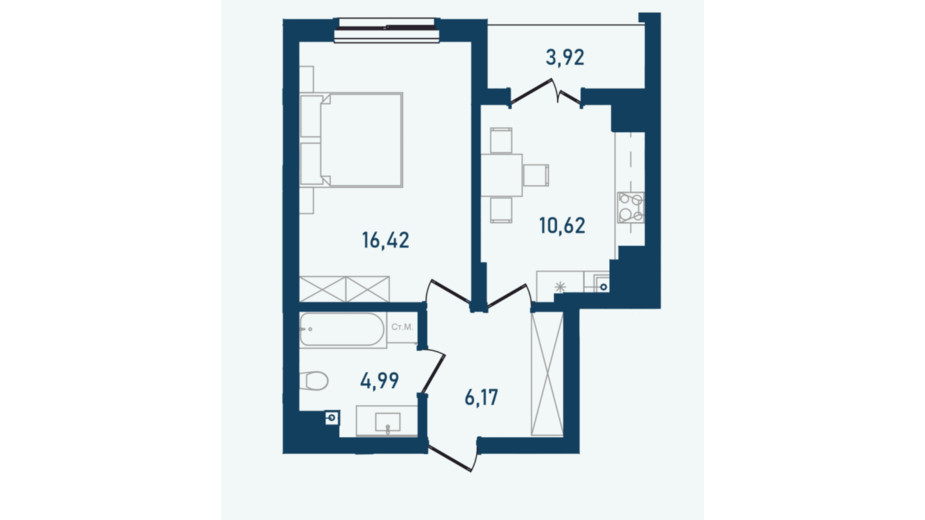 Планування 1-кімнатної квартири в ЖК Престижний 2 42.12 м², фото 268958