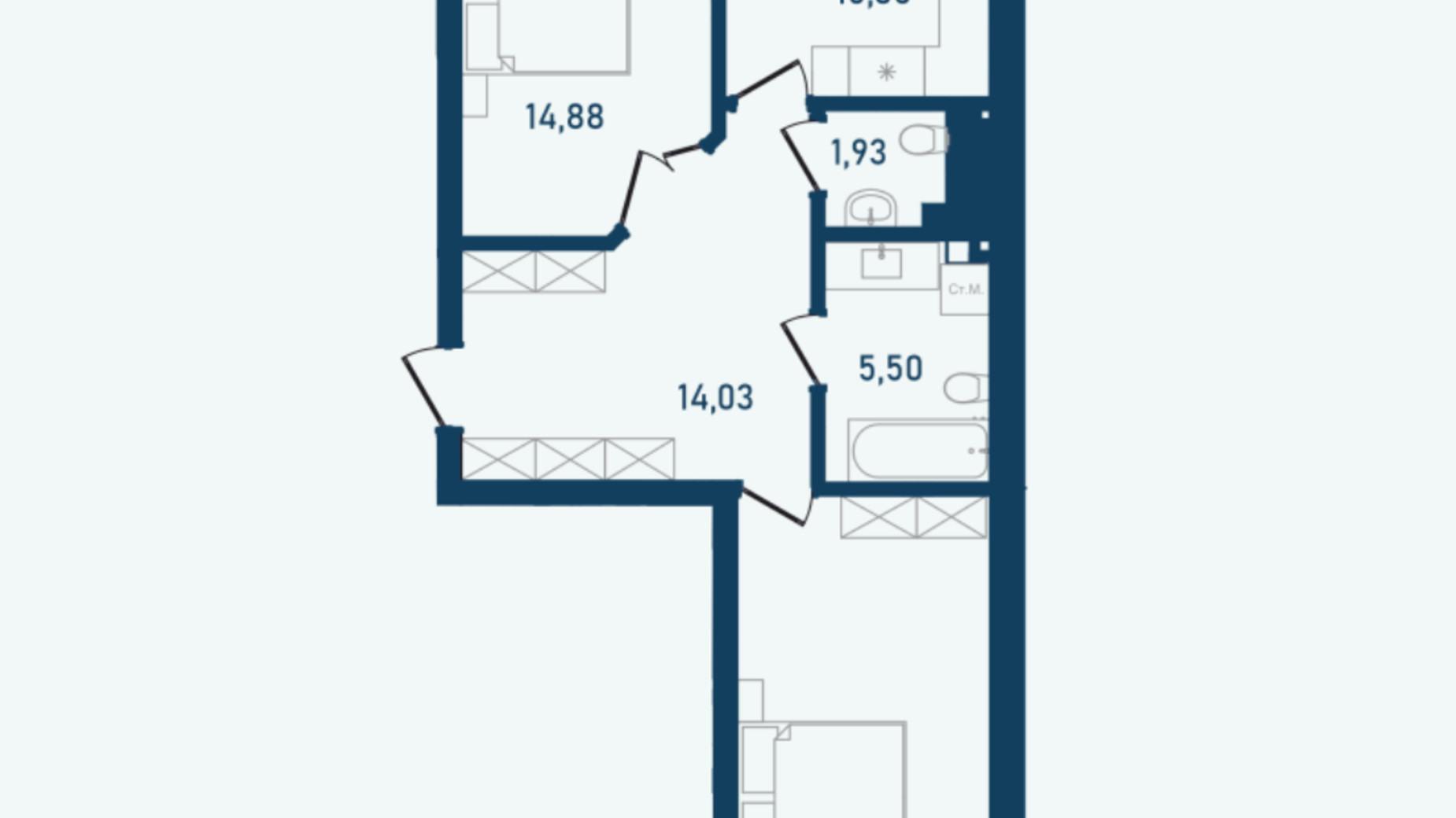 Планировка 2-комнатной квартиры в ЖК Престижный 2 74.34 м², фото 268968