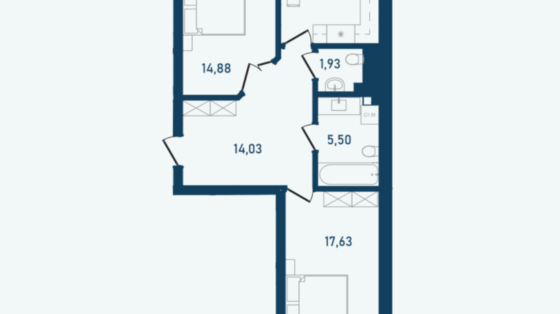 Планировка 2-комнатной квартиры в ЖК Престижный 2 75.82 м², фото 268979