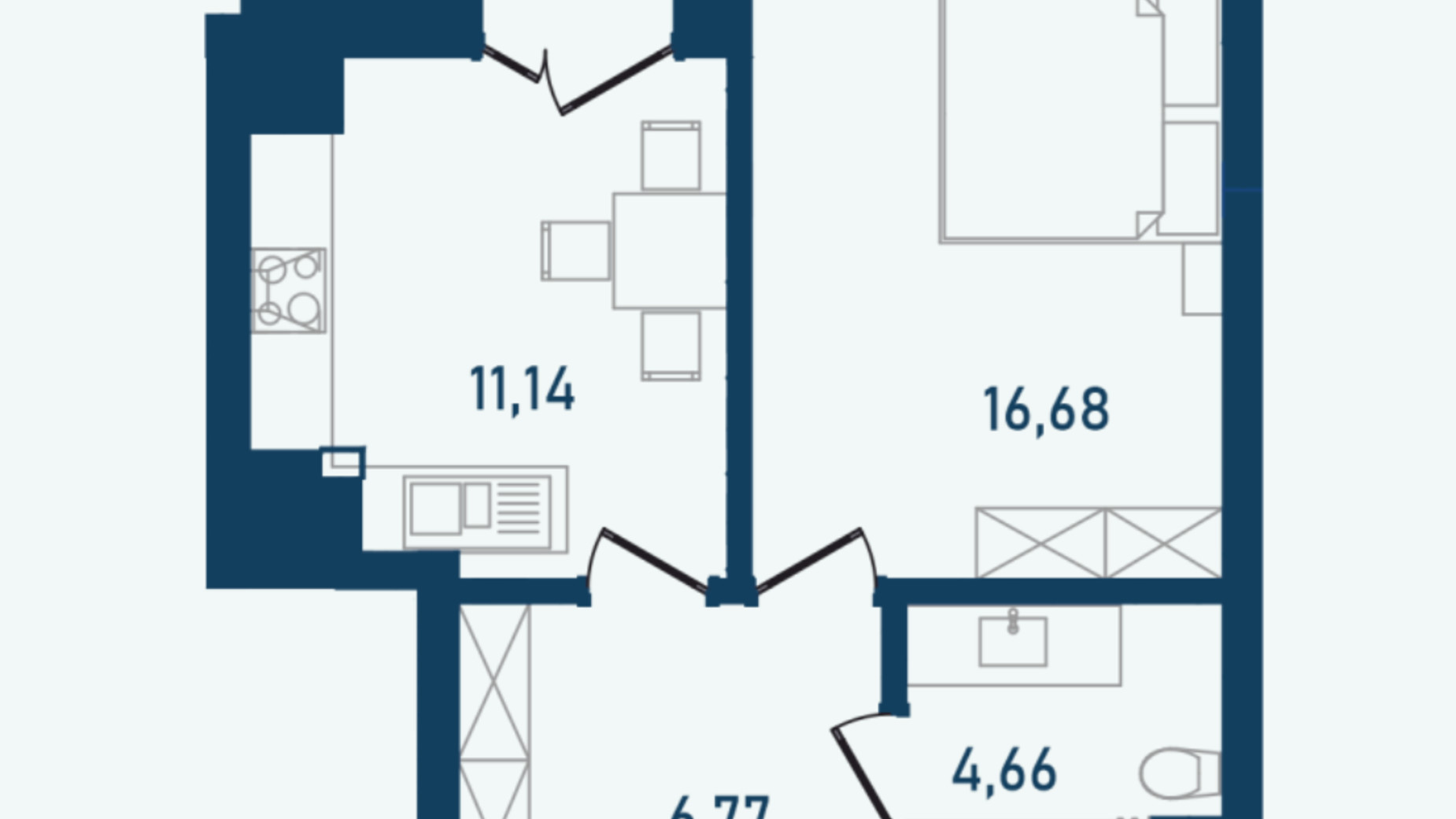 Планування 1-кімнатної квартири в ЖК Престижний 2 42.79 м², фото 268980