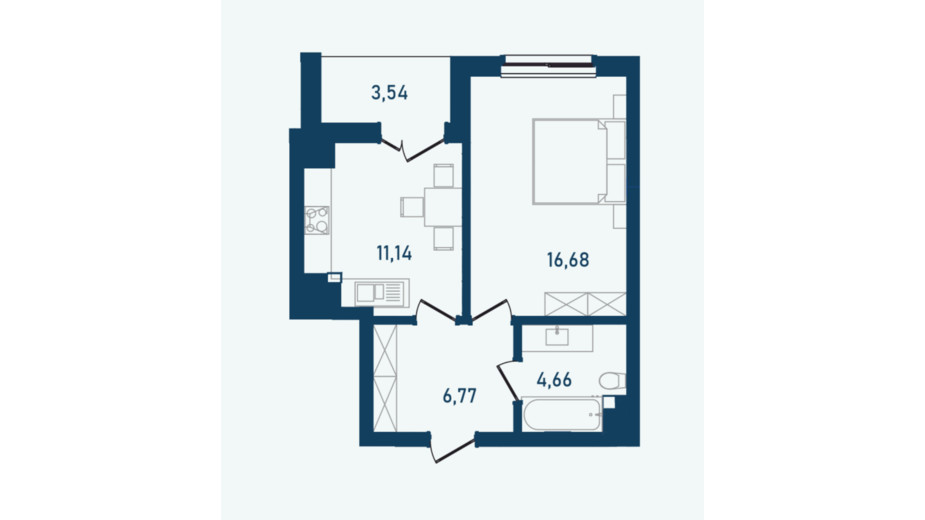 Планировка 1-комнатной квартиры в ЖК Престижный 2 42.79 м², фото 268980