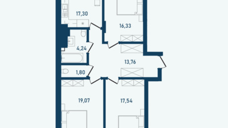 Планировка 3-комнатной квартиры в ЖК Престижный 2 101.87 м², фото 268985