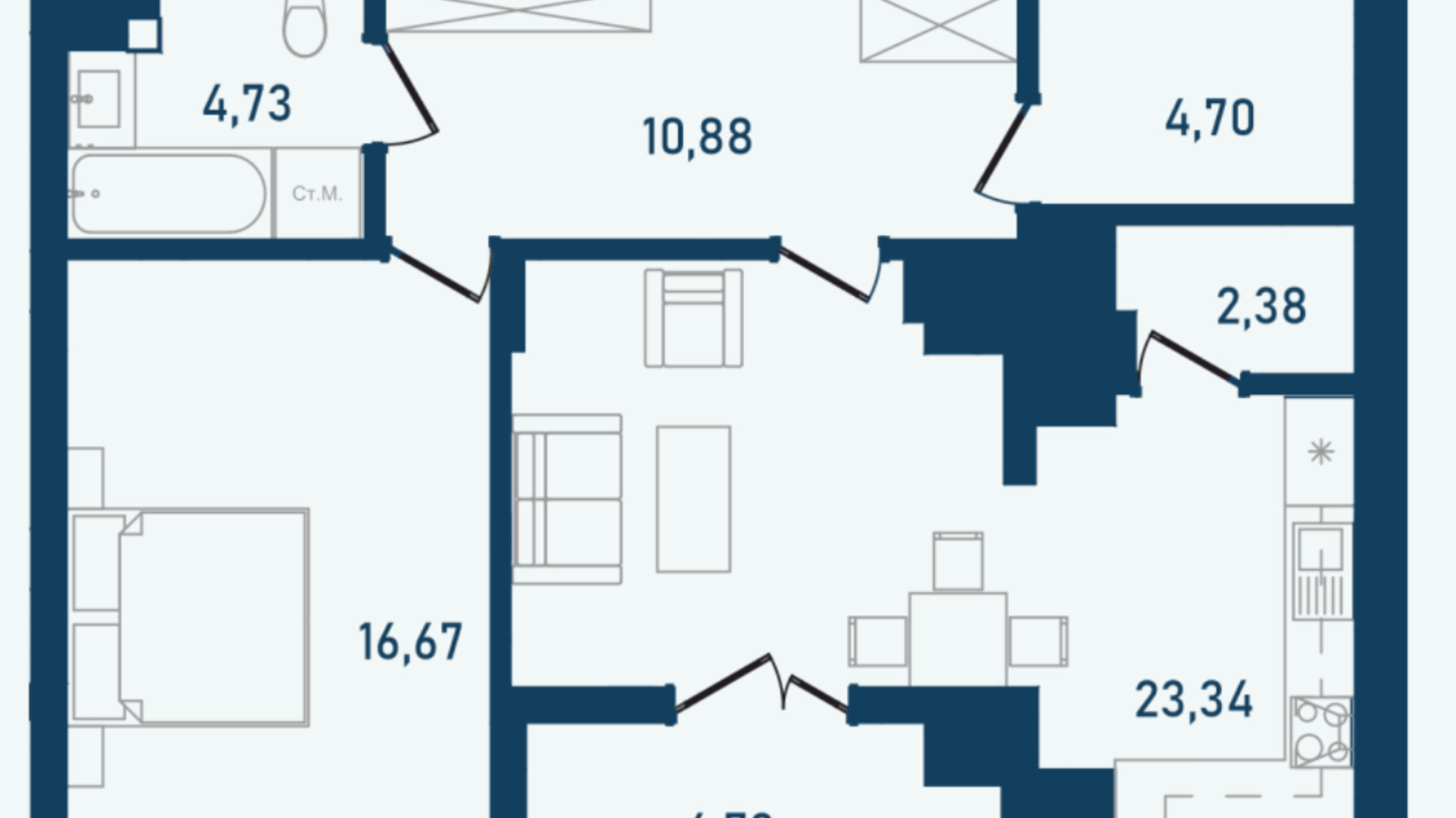 Планування 2-кімнатної квартири в ЖК Престижний 2 67.49 м², фото 268986