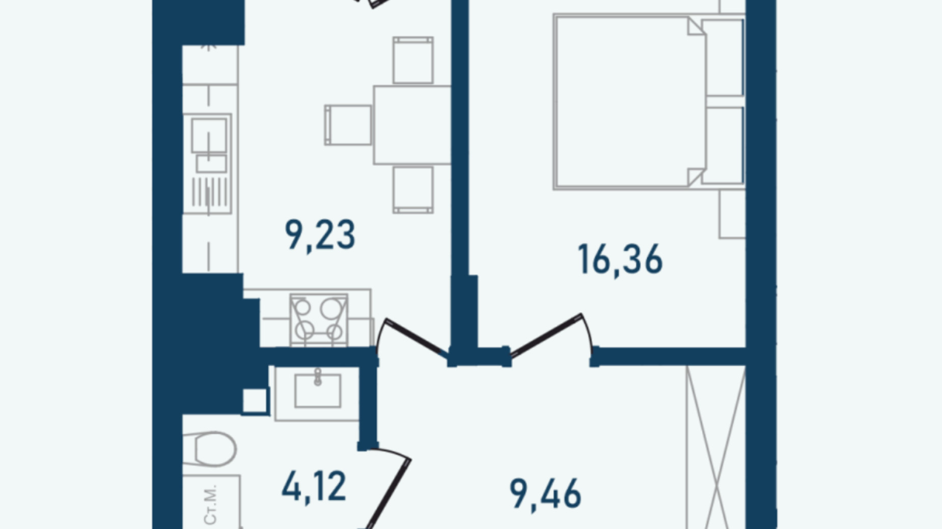 Планування 1-кімнатної квартири в ЖК Престижний 2 42.29 м², фото 268988