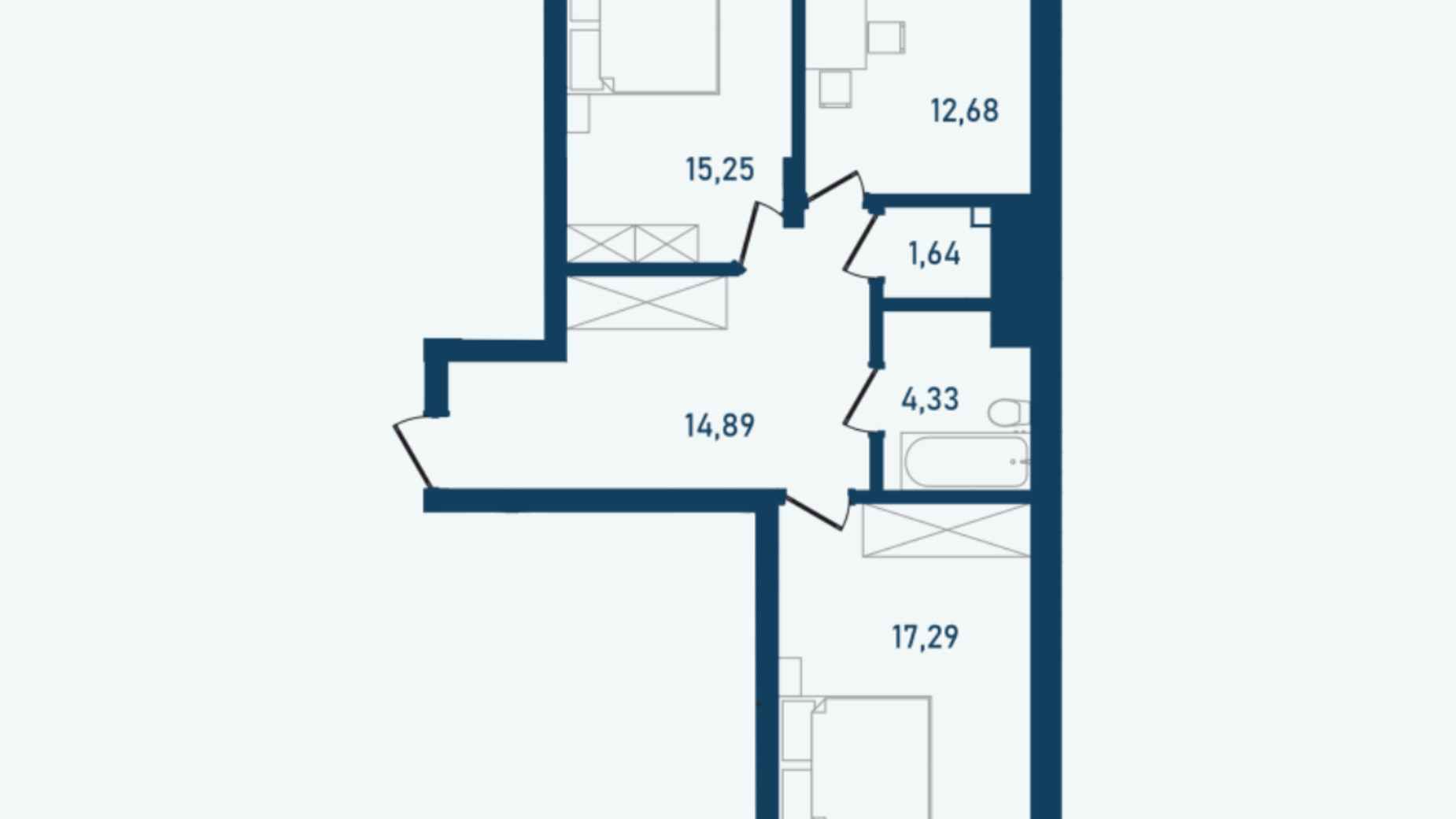 Планировка 2-комнатной квартиры в ЖК Престижный 2 79.67 м², фото 268989