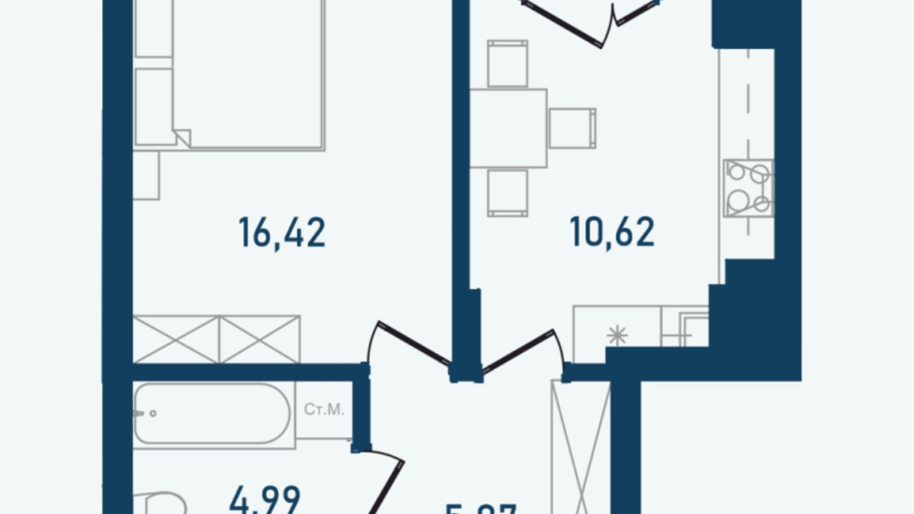 Планування 1-кімнатної квартири в ЖК Престижний 2 41.82 м², фото 268991