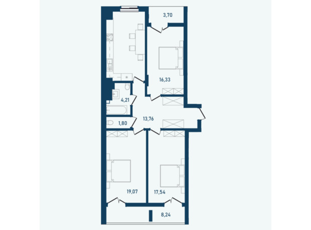 ЖК Престижный 2: планировка 3-комнатной квартиры 101.93 м²