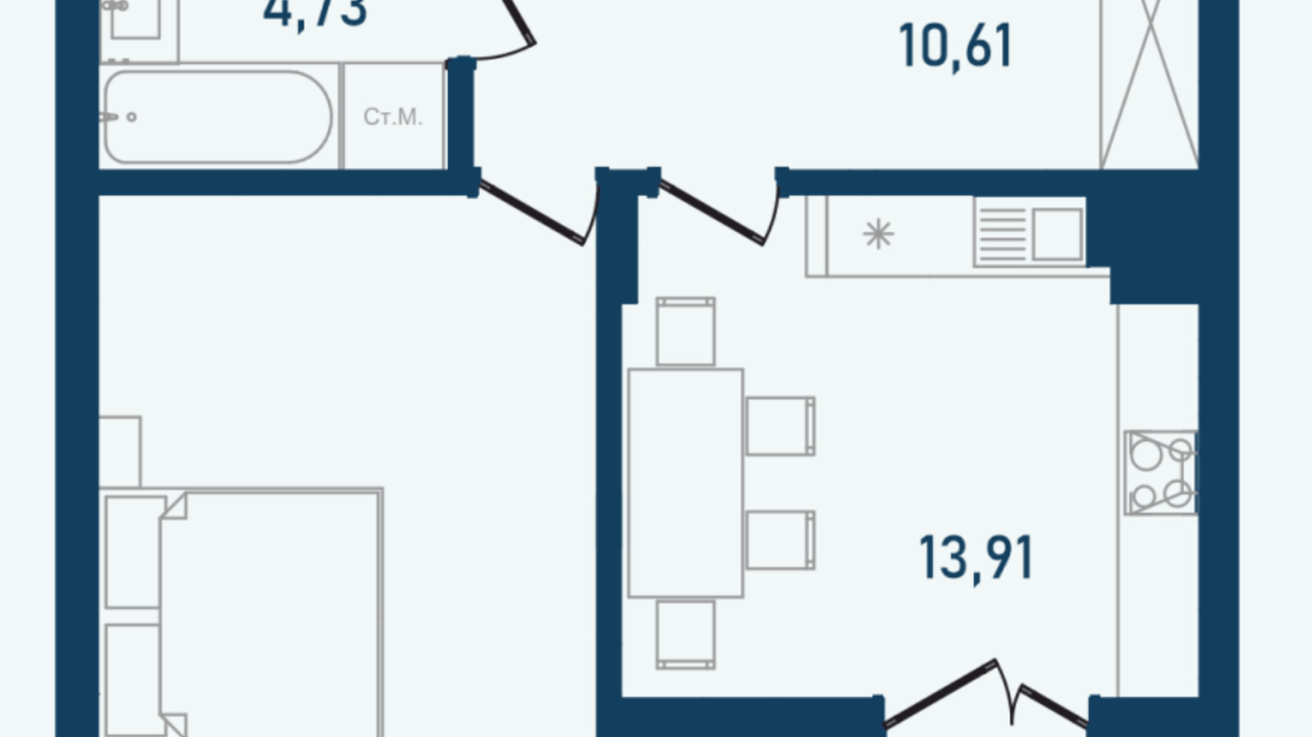 Планировка 1-комнатной квартиры в ЖК Престижный 2 50.77 м², фото 268994