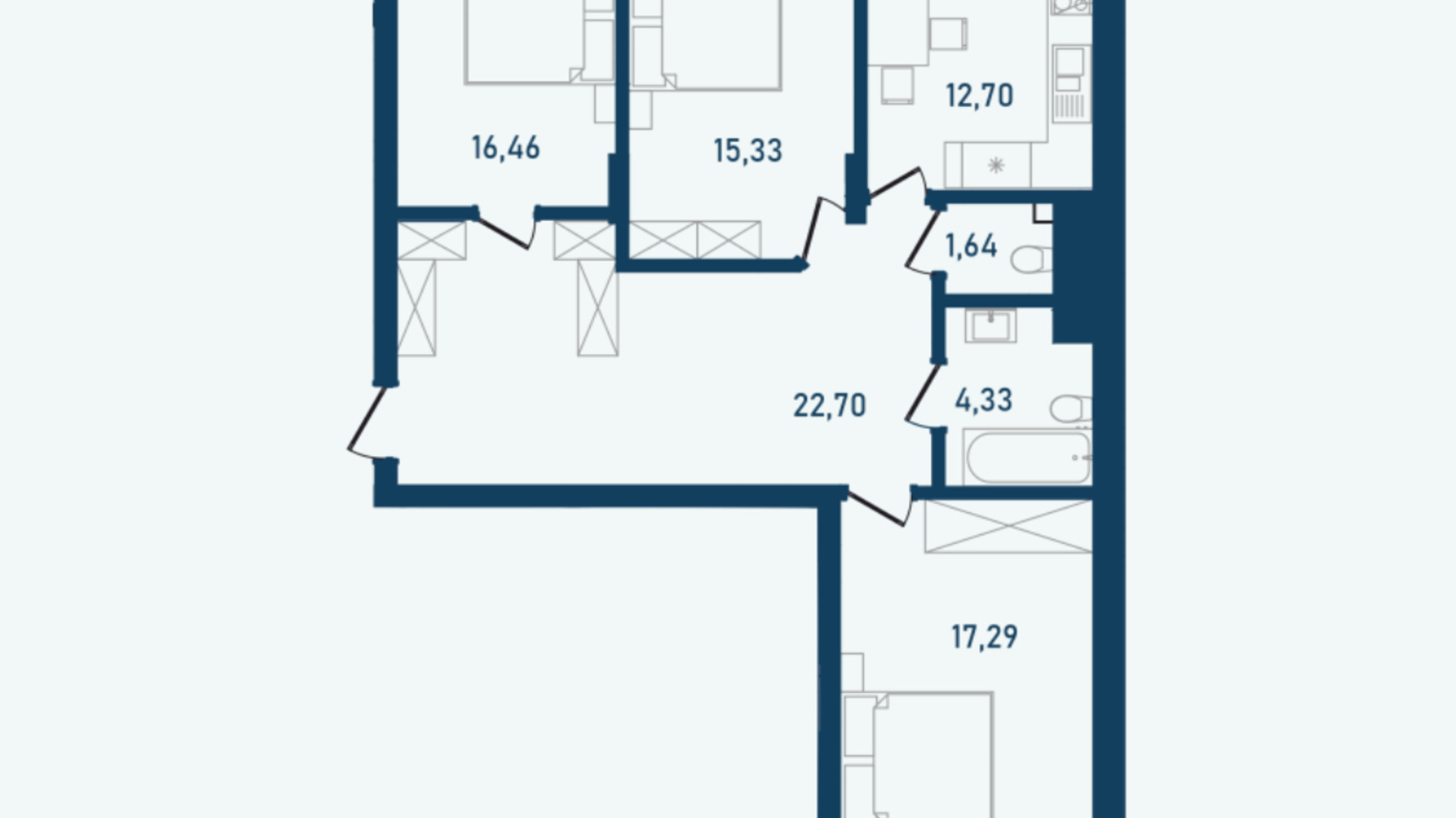 Планування 3-кімнатної квартири в ЖК Престижний 2 103.82 м², фото 268996