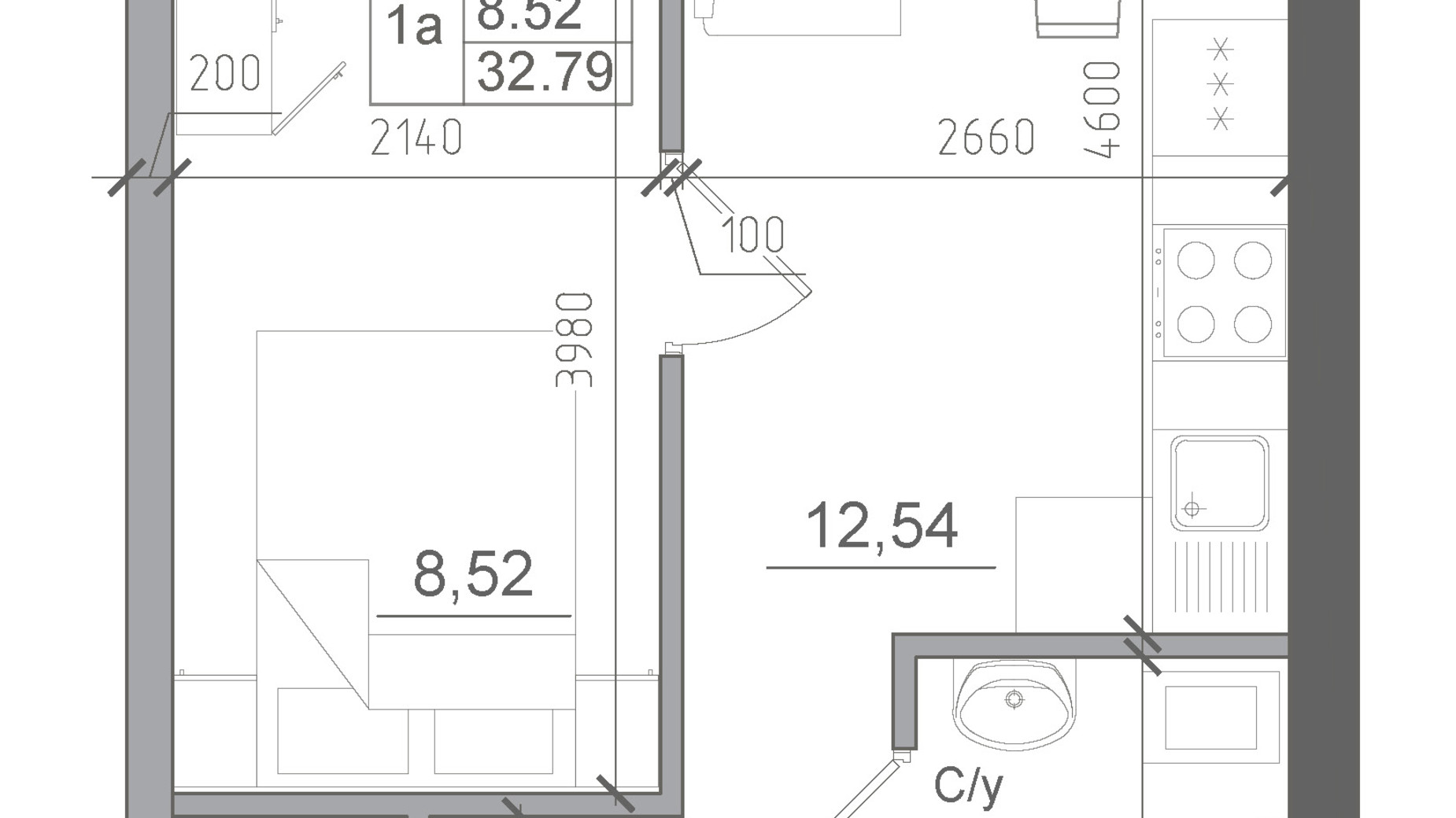 Планировка 1-комнатной квартиры в ЖК Artville 32.79 м², фото 269124