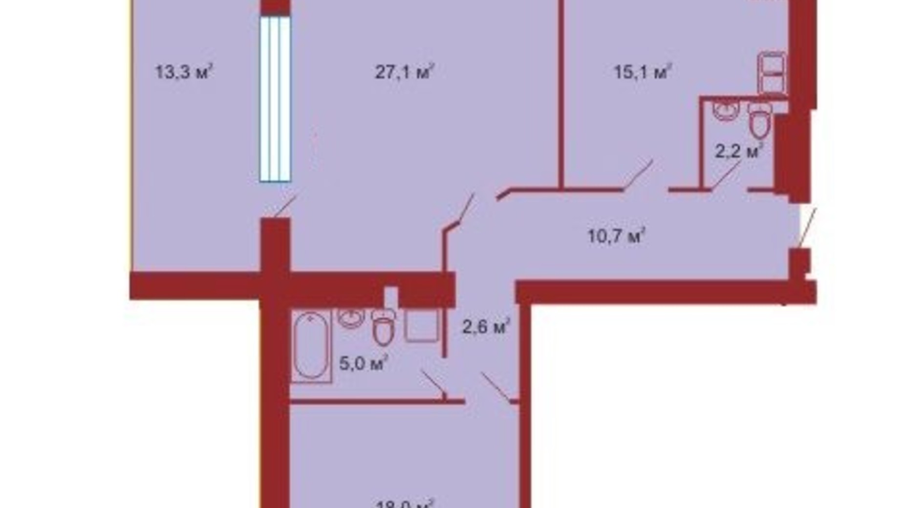 Планировка 2-комнатной квартиры в ЖК ул. Стуса-Данилишиних 109 м², фото 269156