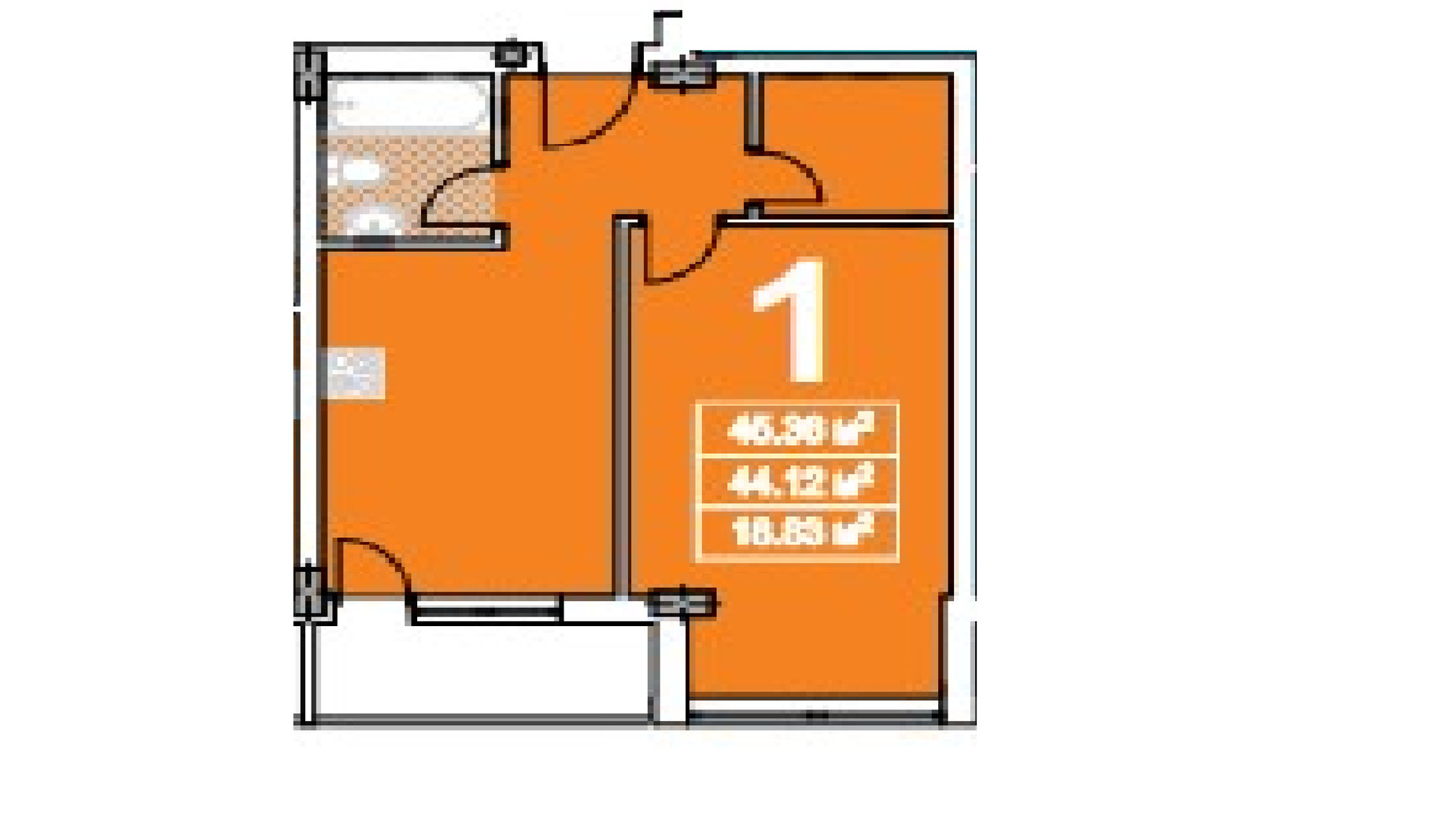 Планування 1-кімнатної квартири в ЖК Central Apart House 45.3 м², фото 269383