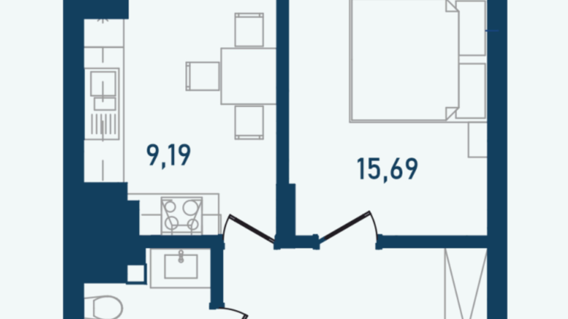 Планировка 1-комнатной квартиры в ЖК Престижный 2 41.56 м², фото 269697