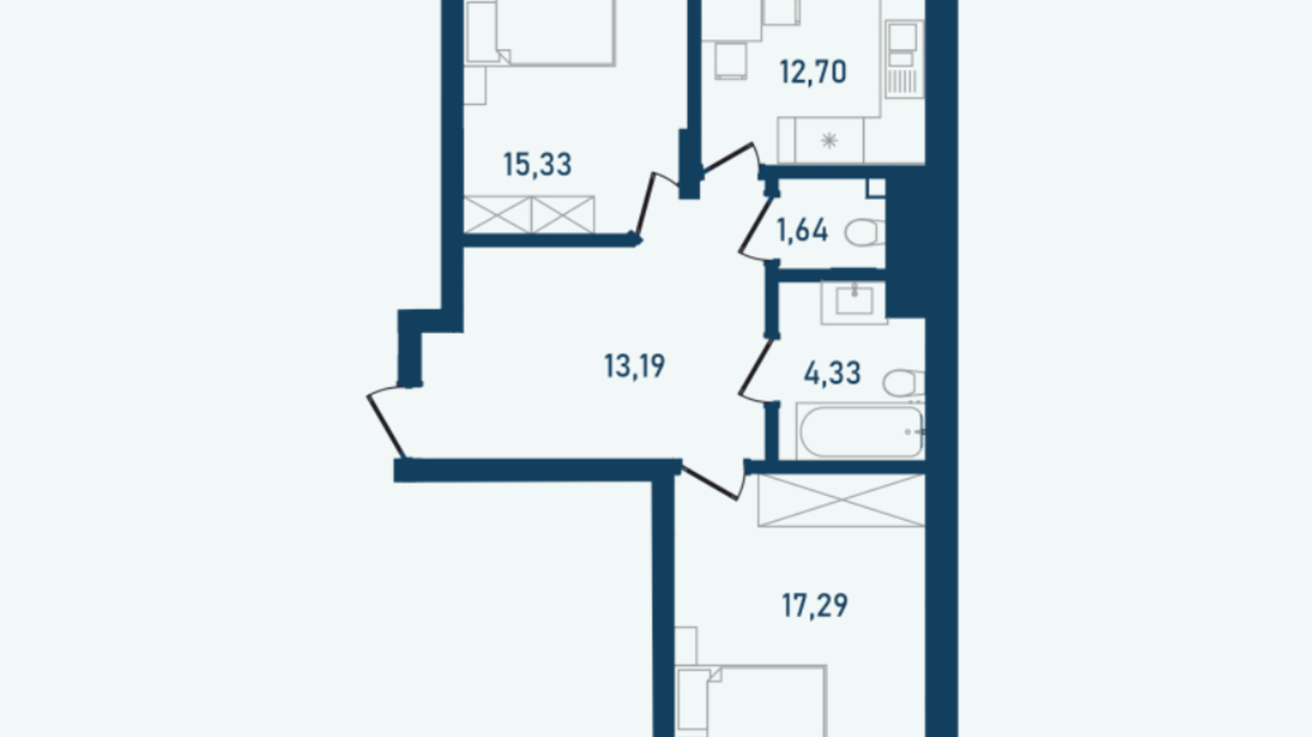 Планировка 2-комнатной квартиры в ЖК Престижный 2 77.59 м², фото 269700