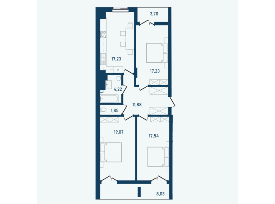 Планировка 3-комнатной квартиры в ЖК Престижный 2 99.85 м², фото 269702 Планировка 3-комнатной квартиры в ЖК Престижный 2 99.85 м², фото 269702