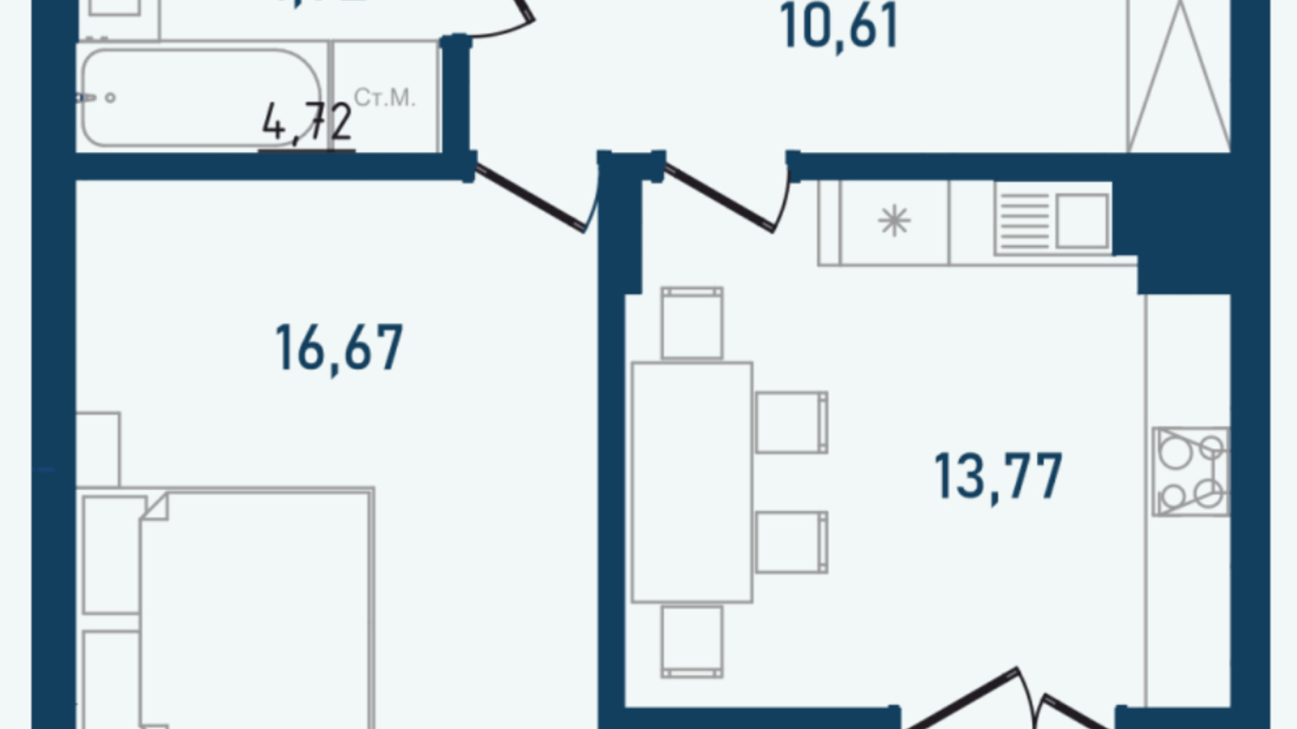 Планування 1-кімнатної квартири в ЖК Престижний 2 50.56 м², фото 269703