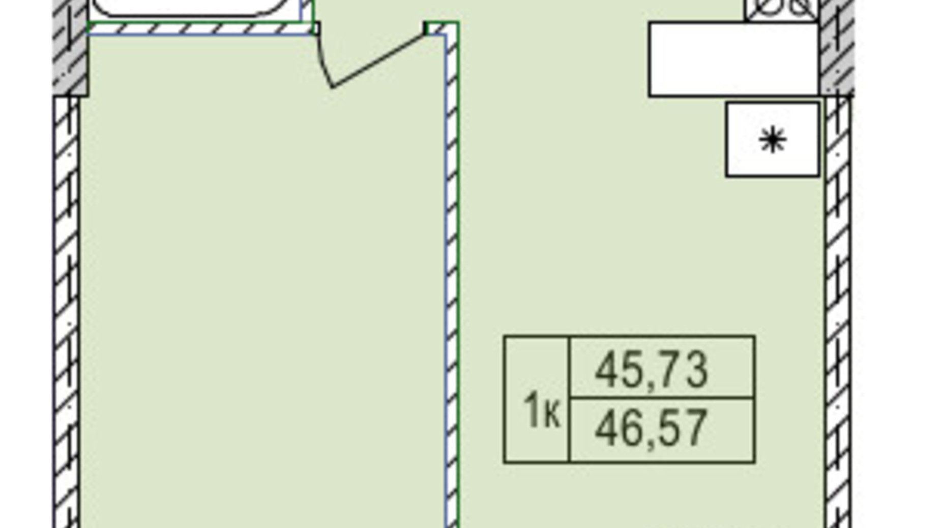 Планування 1-кімнатної квартири в Апарт-комплекс Ітака 45.85 м², фото 269707