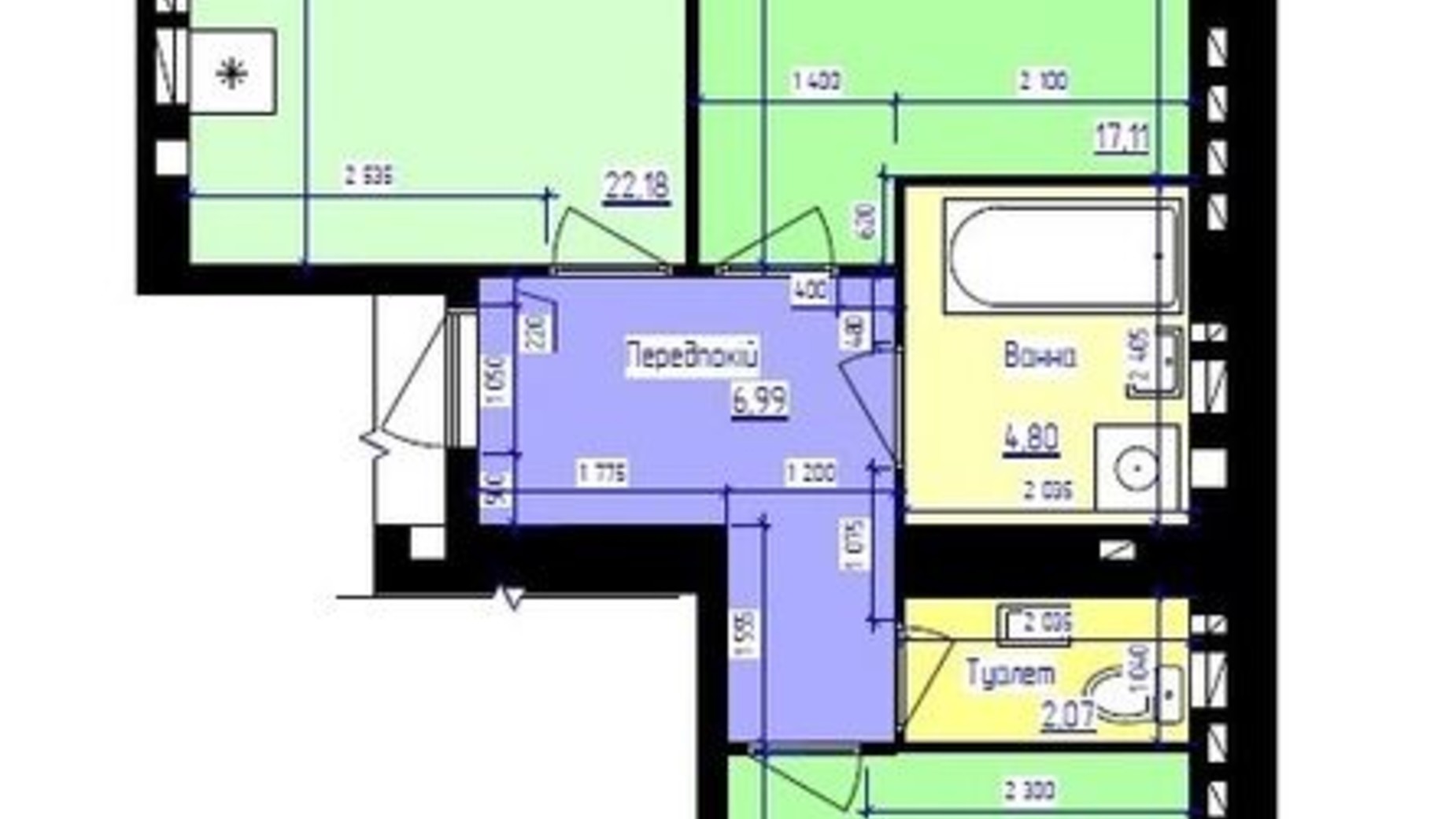 Планування 2-кімнатної квартири в ЖК Збруч 73 м², фото 270196