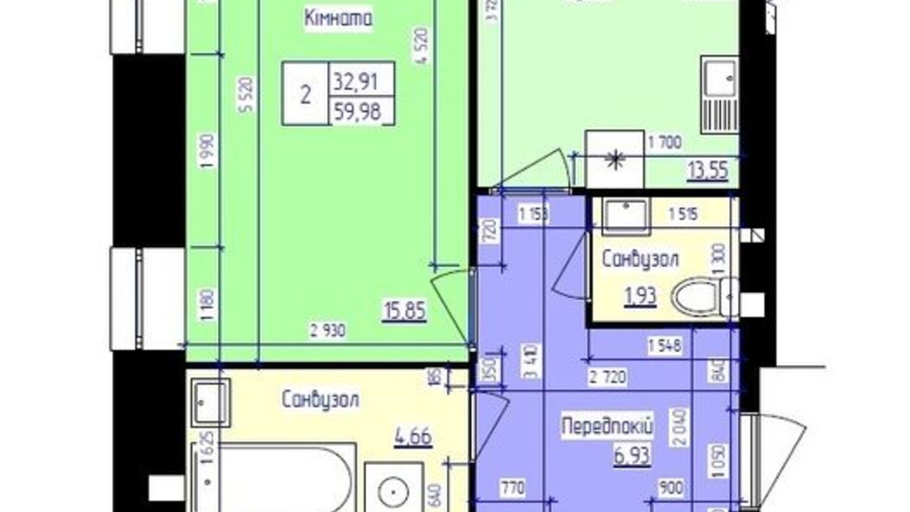 Планування 1-кімнатної квартири в ЖК Збруч 65.6 м², фото 270207