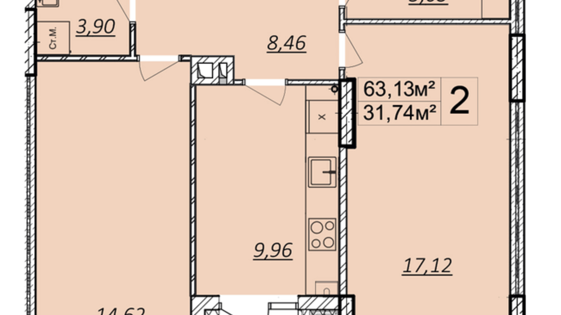 Планування 2-кімнатної квартири в ЖК Панорама 65 м², фото 270285