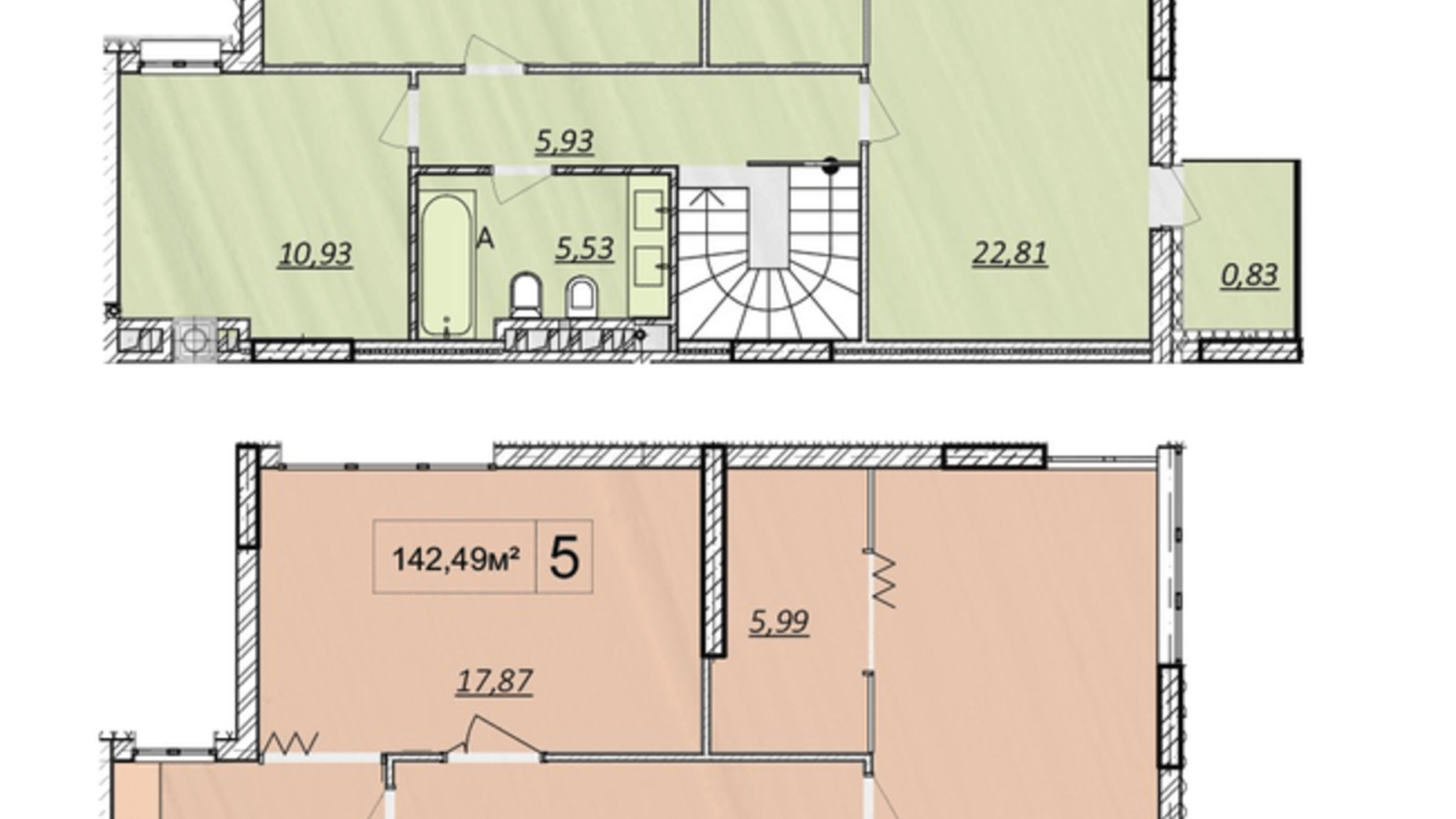 Планировка много­уровневой квартиры в ЖК Панорама 148.9 м², фото 270365