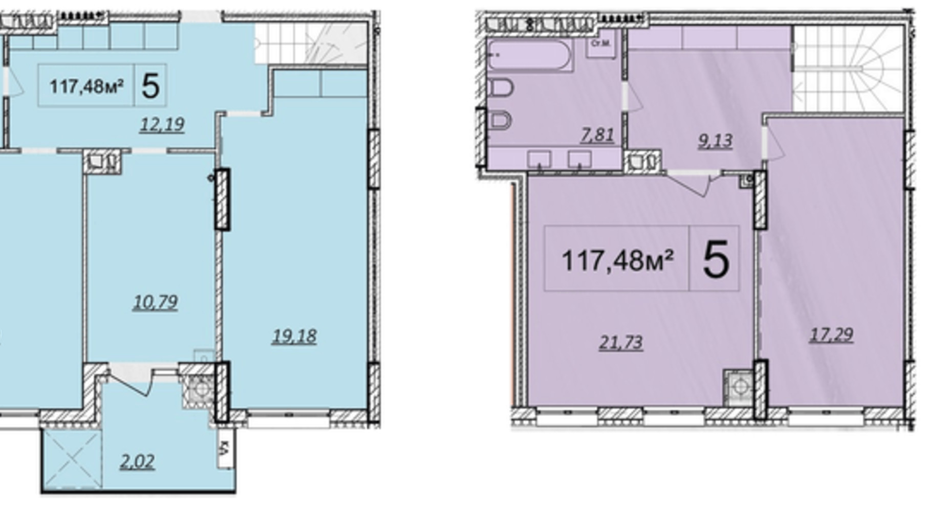 Планировка много­уровневой квартиры в ЖК Панорама 127.9 м², фото 270368