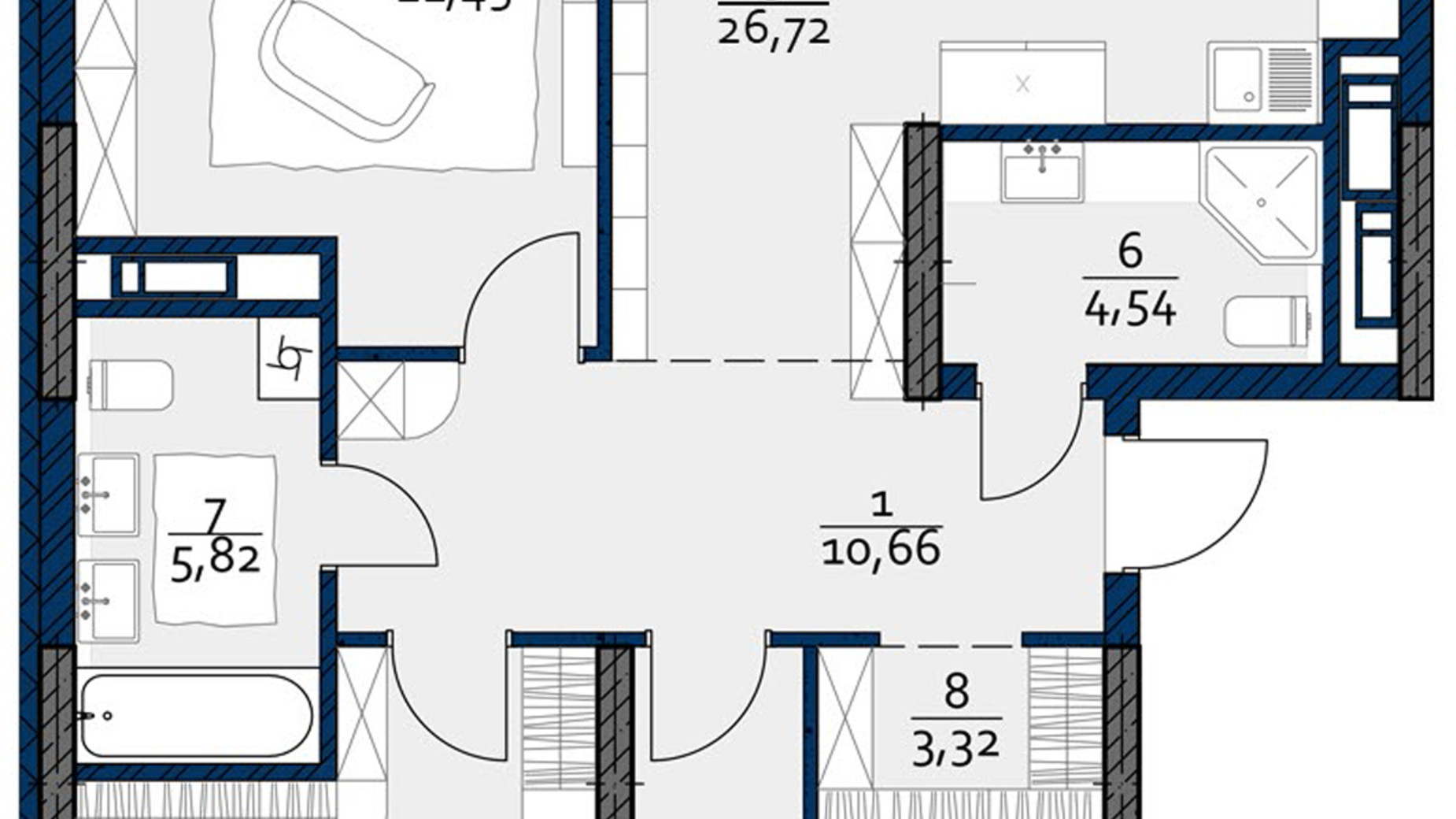 Планировка 3-комнатной квартиры в ЖК Polaris Home&Plaza 113.7 м², фото 270699