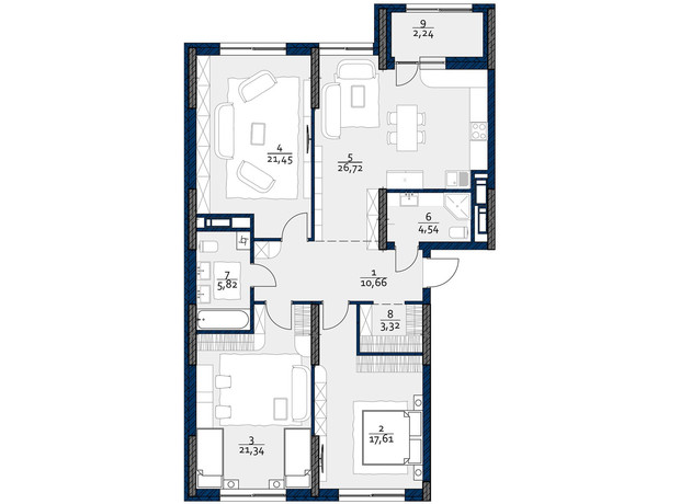ЖК Polaris Home&Plaza: планировка 3-комнатной квартиры 113.7 м²