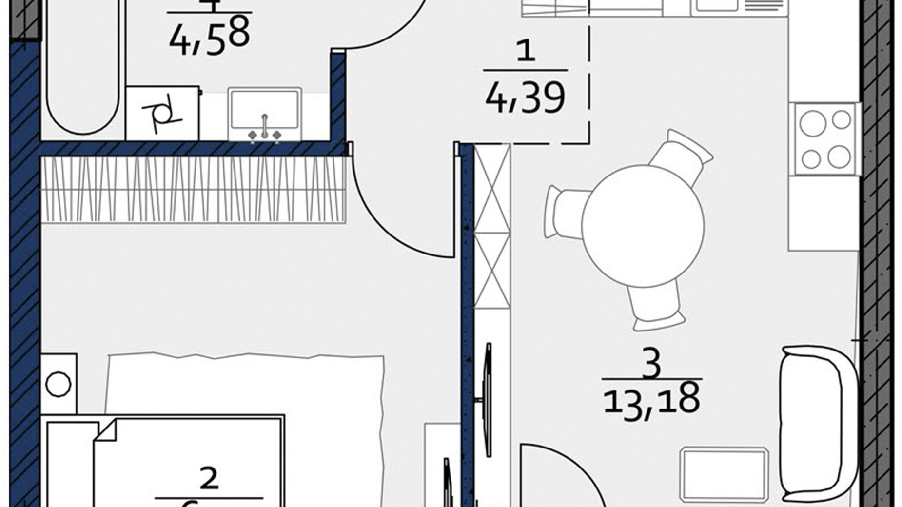 Планування 1-кімнатної квартири в ЖК Polaris Home&Plaza 40.19 м², фото 270701