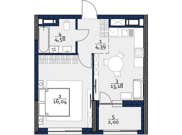 ЖК Polaris Home&Plaza: планування 1-кімнатної квартири 40.19 м²