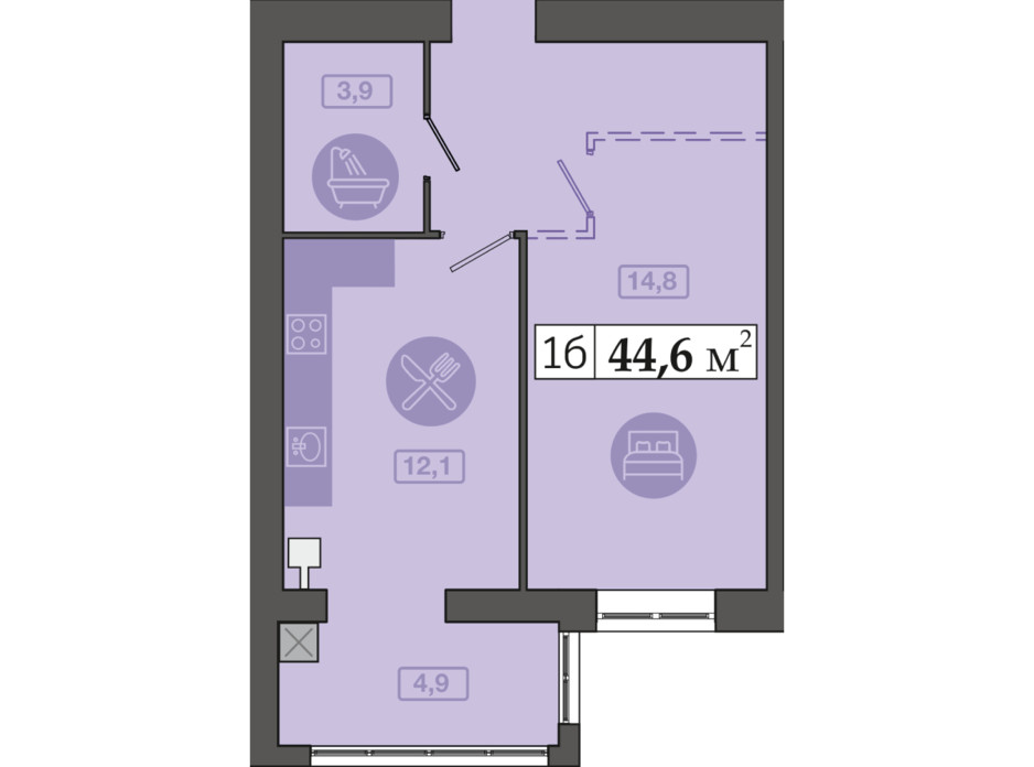 Планировка 1-комнатной квартиры в ЖК Счастливый на Днепре 44.6 м², фото 271118 Планировка 1-комнатной квартиры в ЖК Счастливый на Днепре 44.6 м², фото 271118