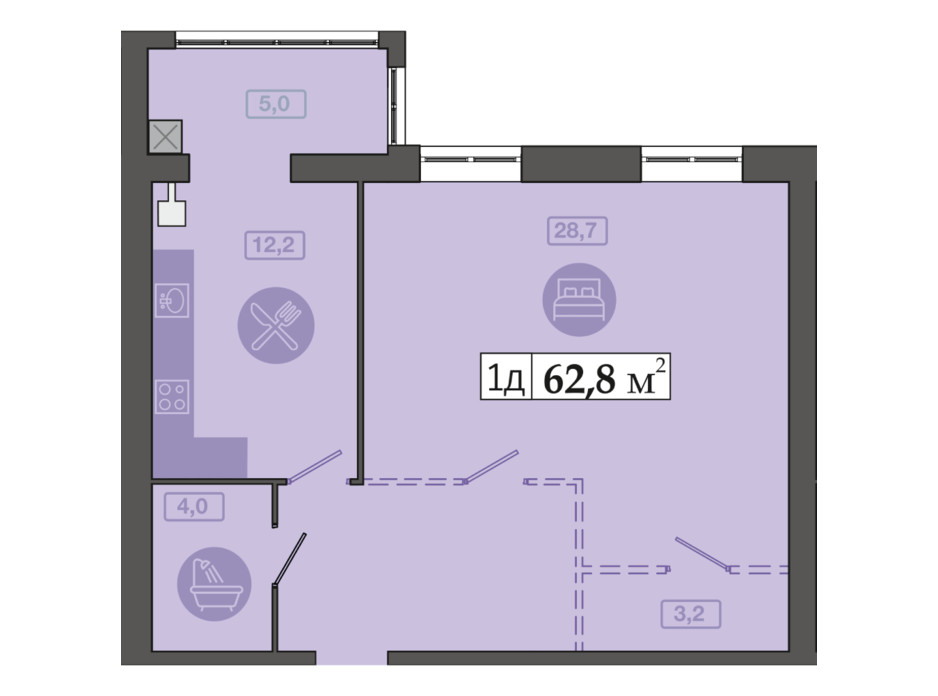 Планировка 1-комнатной квартиры в ЖК Счастливый на Днепре 62.8 м², фото 271129 Планировка 1-комнатной квартиры в ЖК Счастливый на Днепре 62.8 м², фото 271129