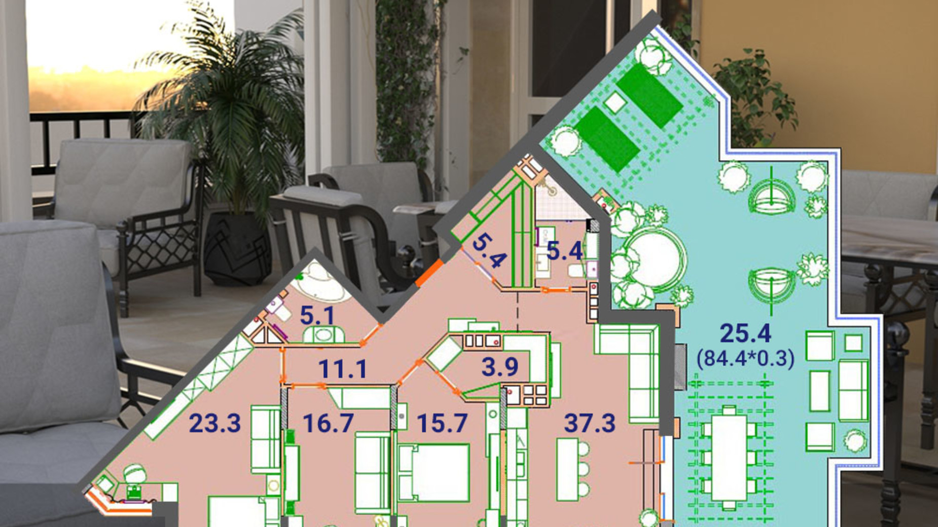 Планування 3-кімнатної квартири в ЖК SunCity 150 м², фото 271196