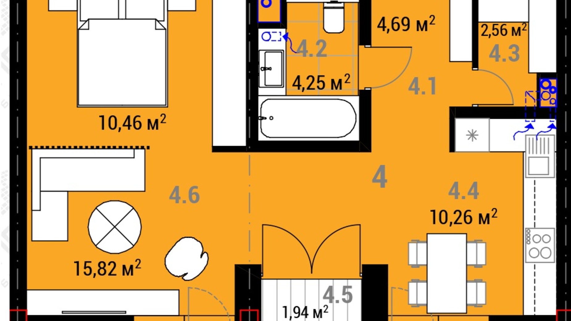 Планировка 1-комнатной квартиры в ЖК R23 49.01 м², фото 271418