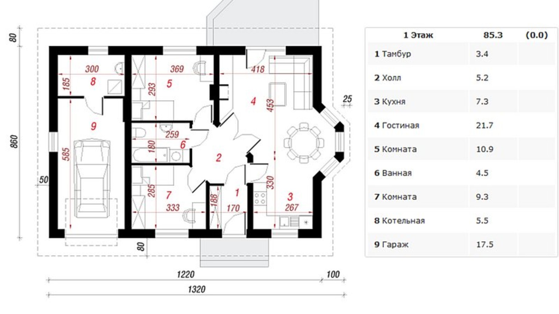 Планировка коттеджа в КП Линия успеха 85.3 м², фото 27144