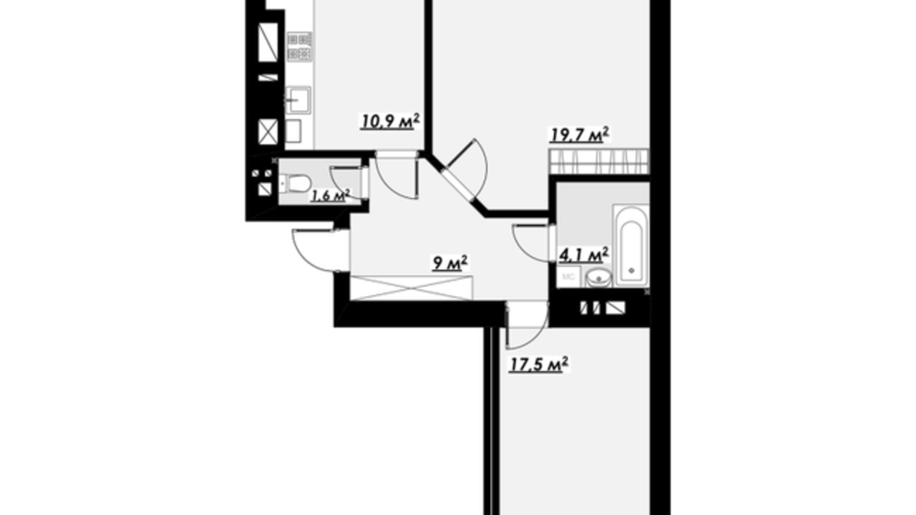 Планування 2-кімнатної квартири в ЖК Bridge Town 66.2 м², фото 272104