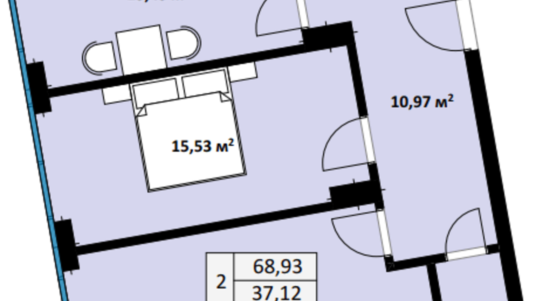 Планировка 2-комнатной квартиры в ЖК Uzh Towers 68.93 м², фото 272190