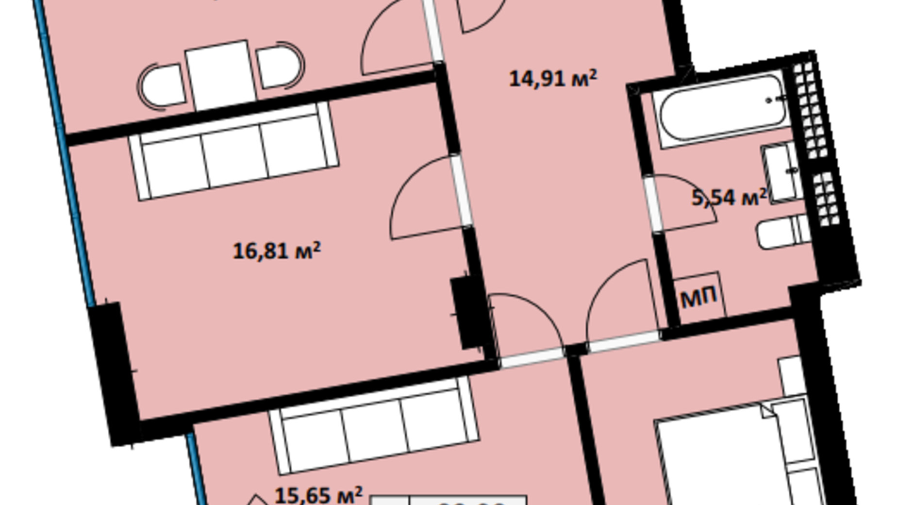 Планировка 3-комнатной квартиры в ЖК Uzh Towers 83.08 м², фото 272192