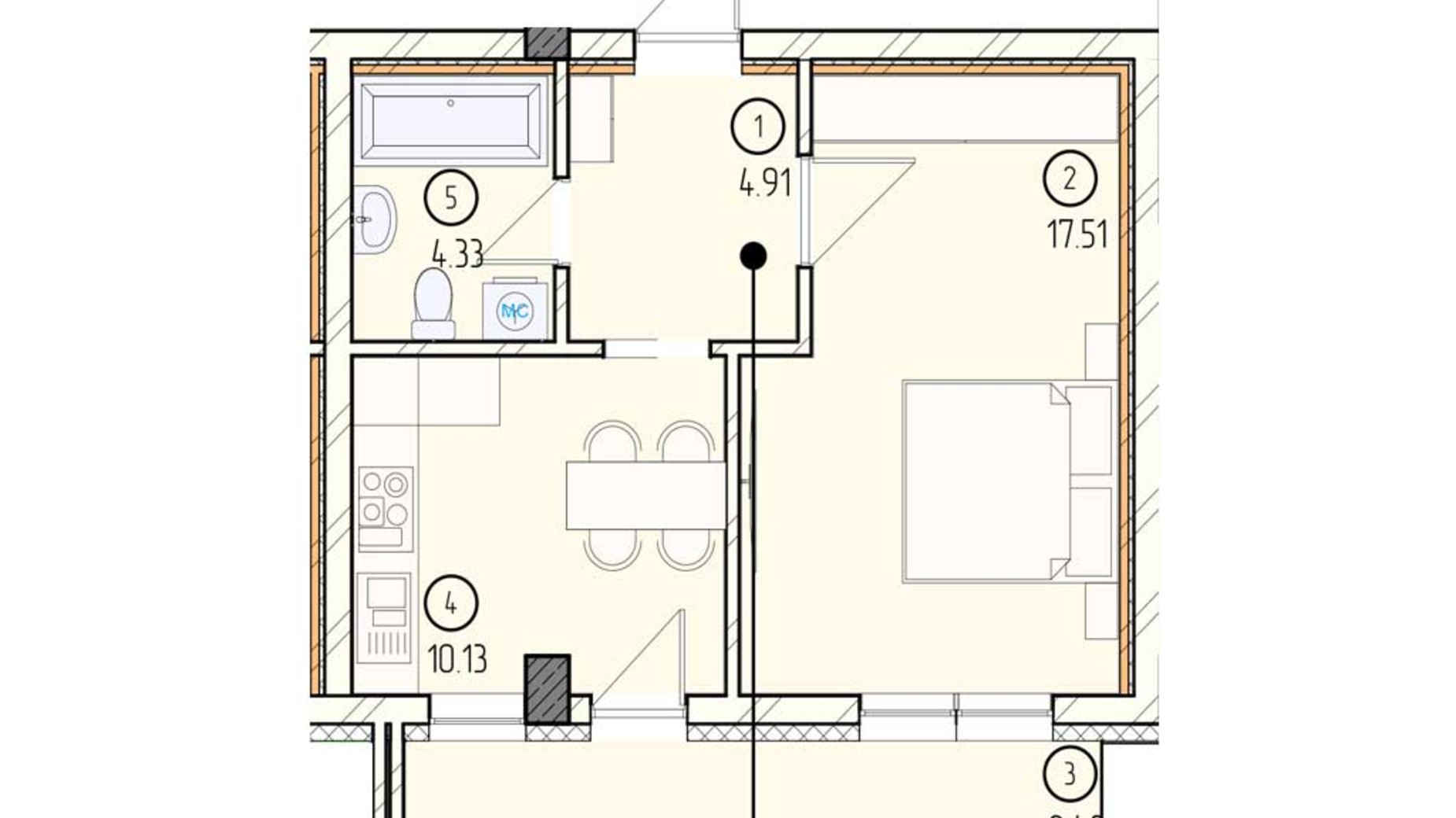 Планировка 1-комнатной квартиры в ЖК Престиж 39.3 м², фото 272299