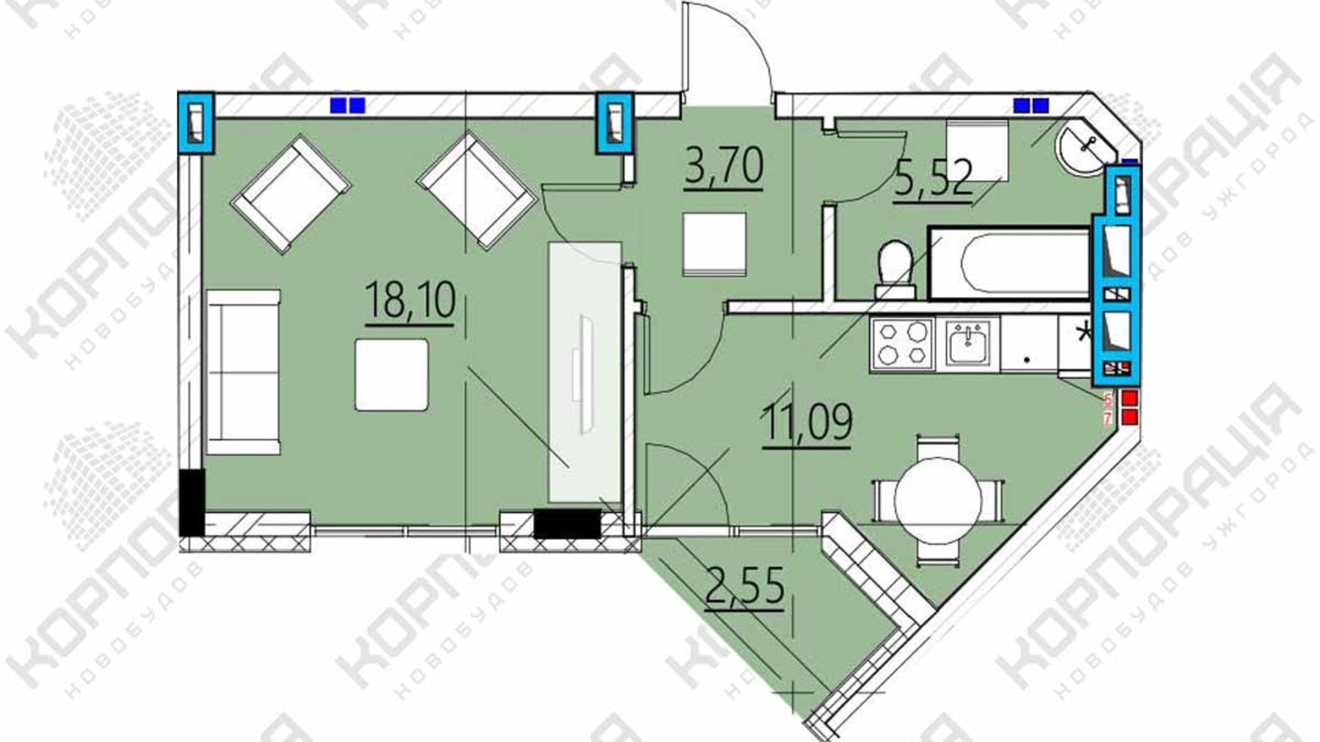 Планировка много­уровневой квартиры в ЖК Графит 39 м², фото 272303