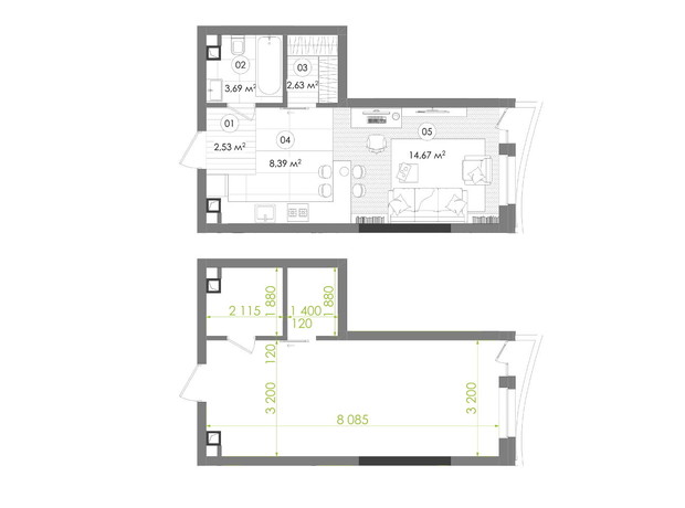 ЖК Creator City: планування 1-кімнатної квартири 31.91 м² ЖК Creator City: планування 1-кімнатної квартири 31.91 м²