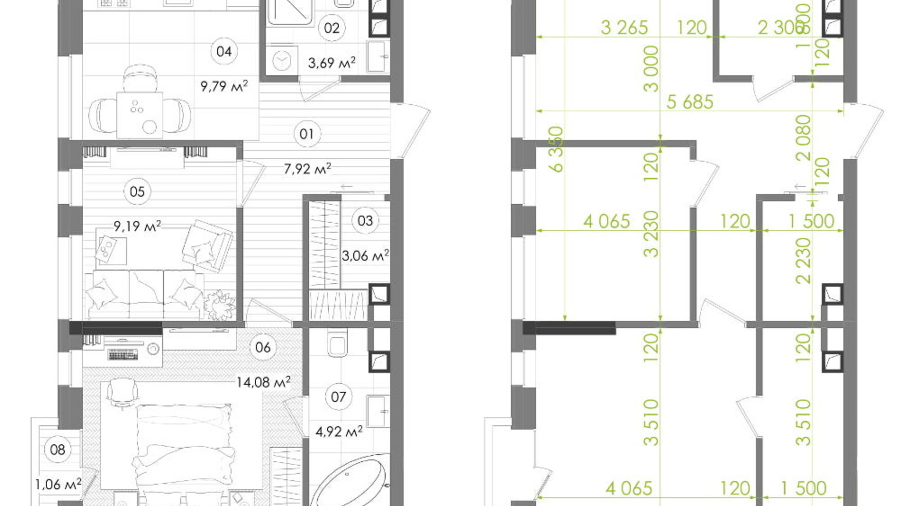 Планування 2-кімнатної квартири в ЖК Creator City 52.97 м², фото 272354