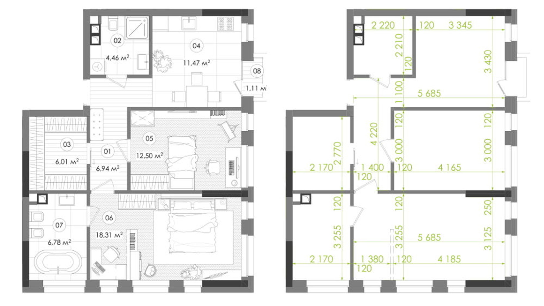 Планування 2-кімнатної квартири в ЖК Creator City 66.8 м², фото 272356