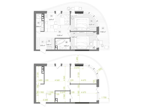 ЖК Creator City: планування 2-кімнатної квартири 71.32 м²