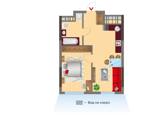 ЖК Salut: планування 1-кімнатної квартири 43.5 м²