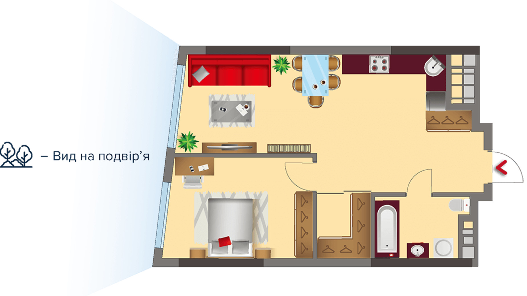 Планування 1-кімнатної квартири в ЖК Salut 50.7 м², фото 272466