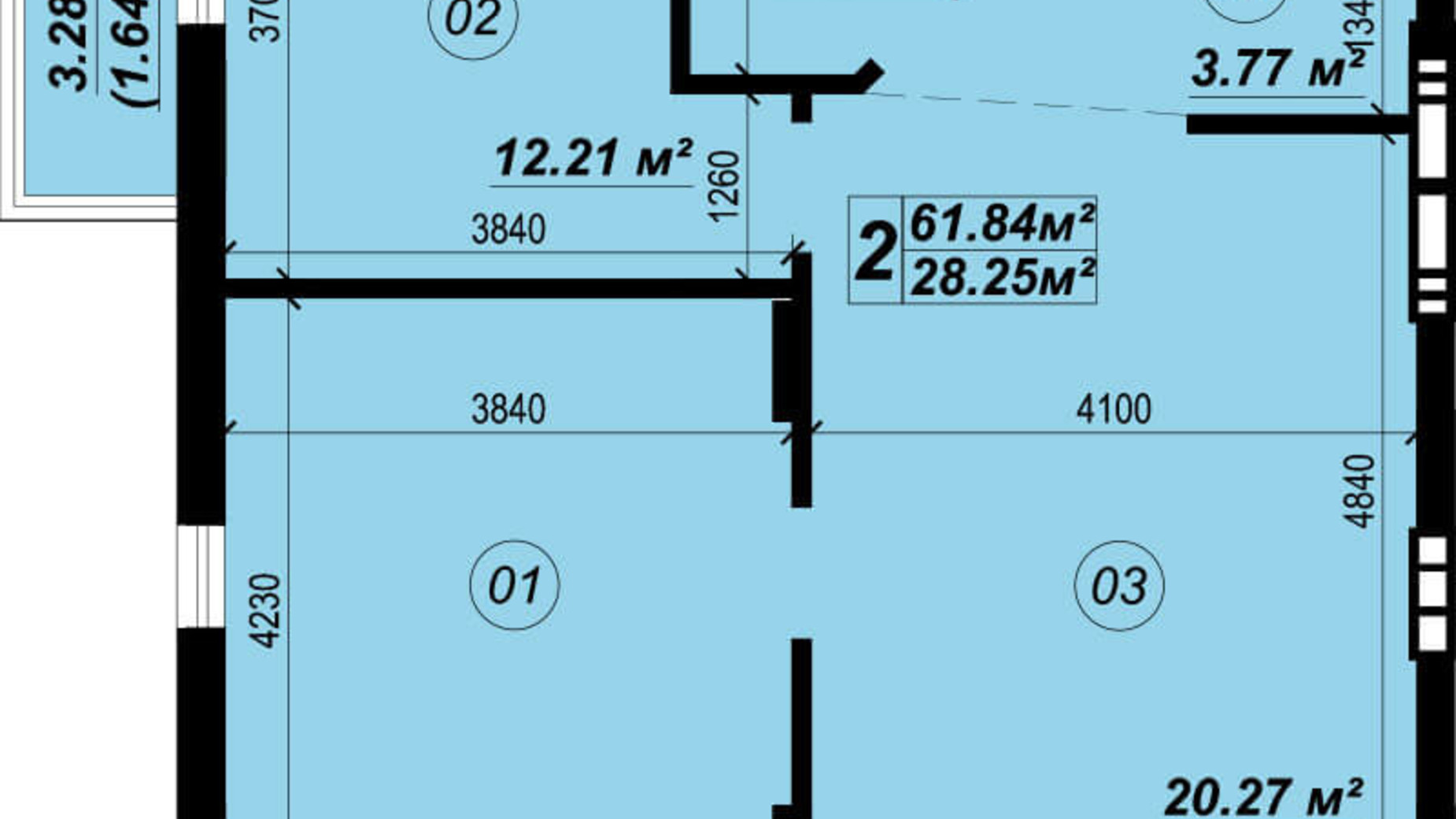 Планировка 2-комнатной квартиры в ЖК Verba 61.84 м², фото 272909