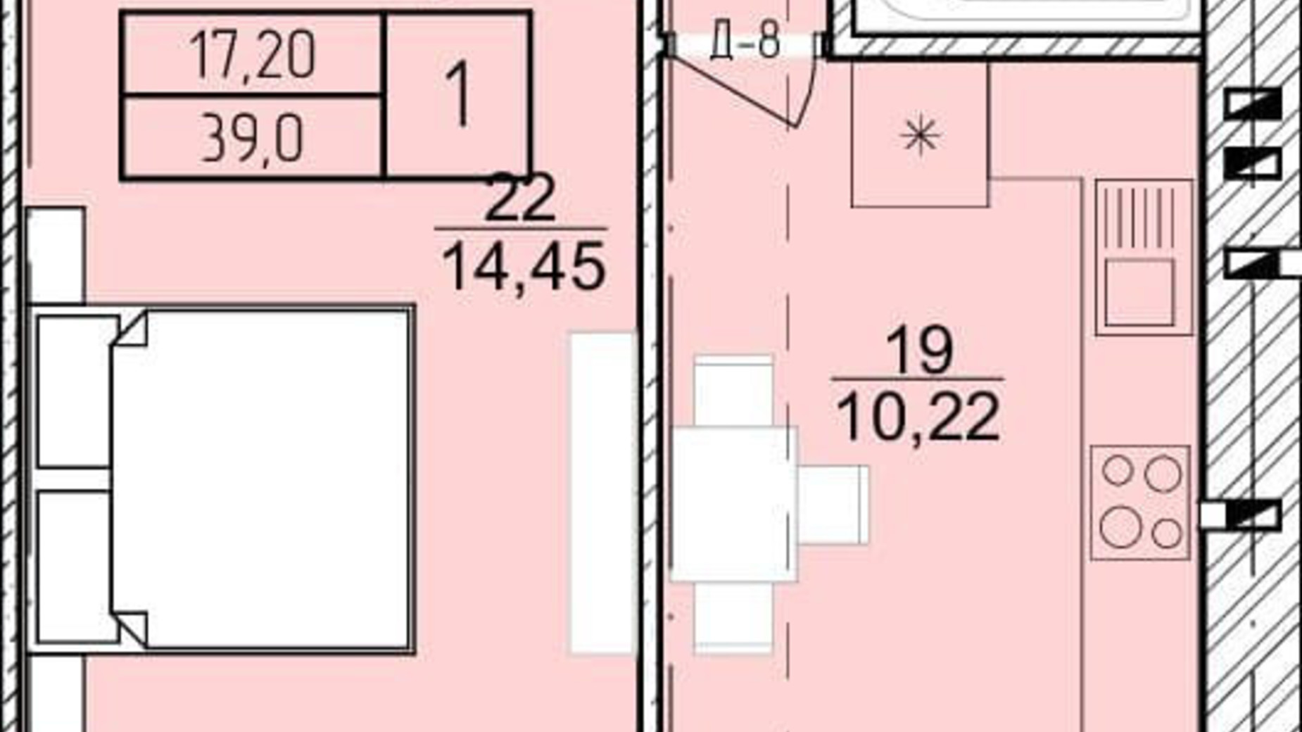 Планування 1-кімнатної квартири в ЖК Болгарський 39 м², фото 272921