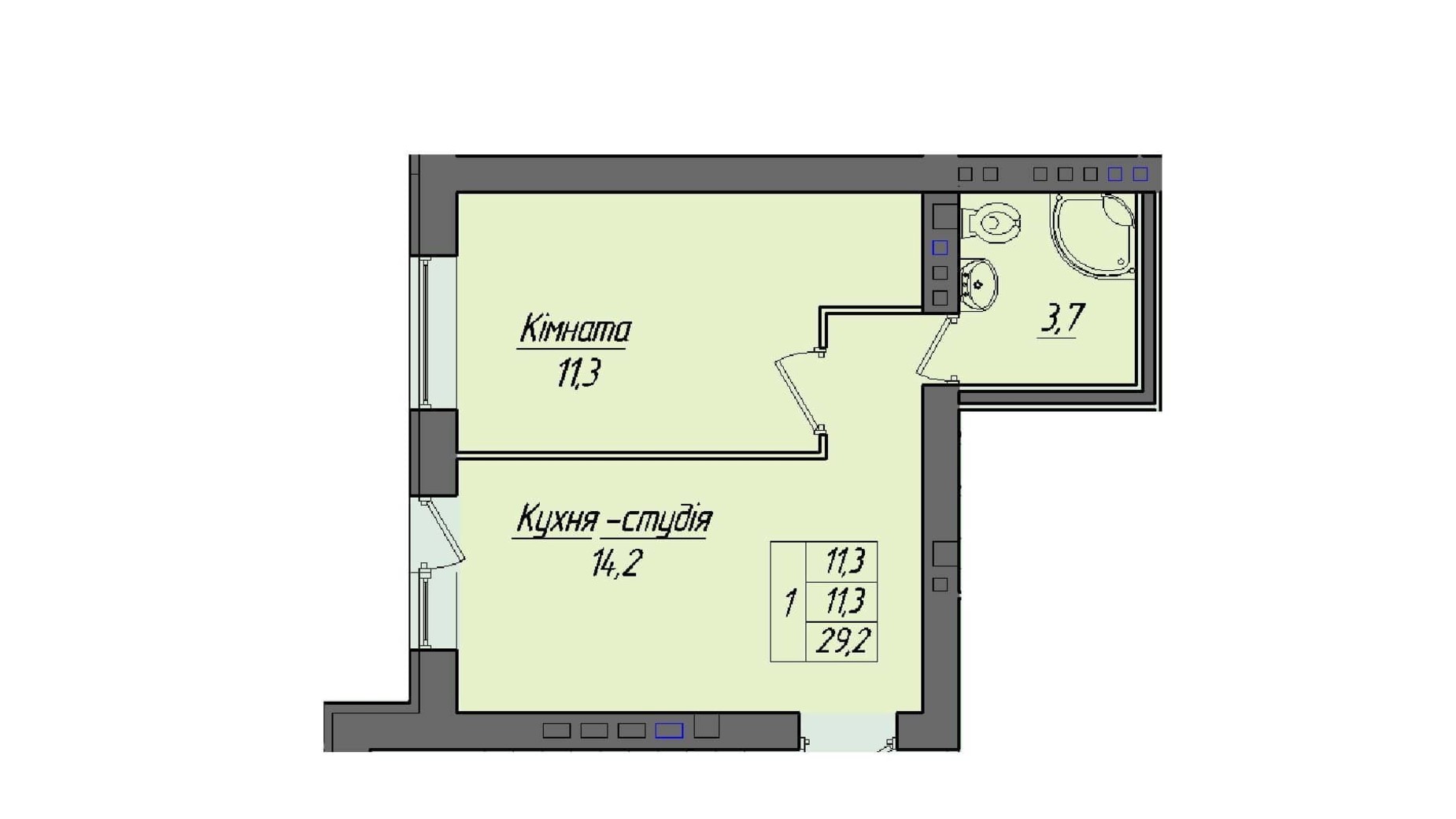 Планировка 1-комнатной квартиры в ЖК Панорама 29.2 м², фото 272928