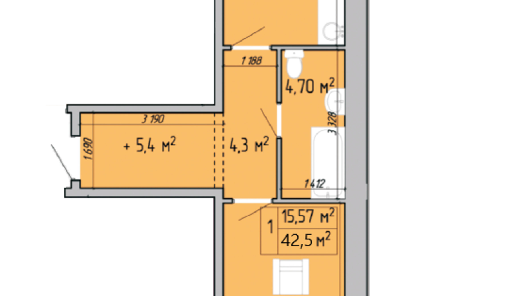 Планировка 1-комнатной квартиры в ЖК Акварель 2 42.5 м², фото 272936